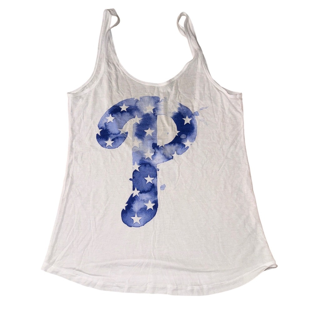 PINK Victoria's Secret Tank Top XS White Blue Star Graphic 5th & Ocean Phillies